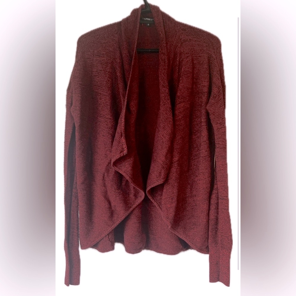 Express Cardigan Sweater Red Black Open Front Long Sleeve - Women’s Medium